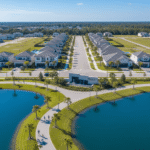 Aerial view of waterfront homes and boat docks in Port Charlotte FL, managed by local real estate agents.