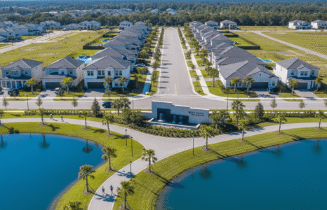 Aerial view of waterfront homes and boat docks in Port Charlotte FL, managed by local real estate agents.