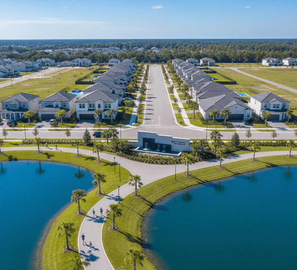 Aerial view of waterfront homes and boat docks in Port Charlotte FL, managed by local real estate agents.